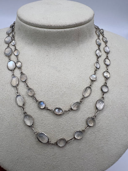 Dainty Hand Made Edwardian Graduated Moonstone Silver Chain Necklace