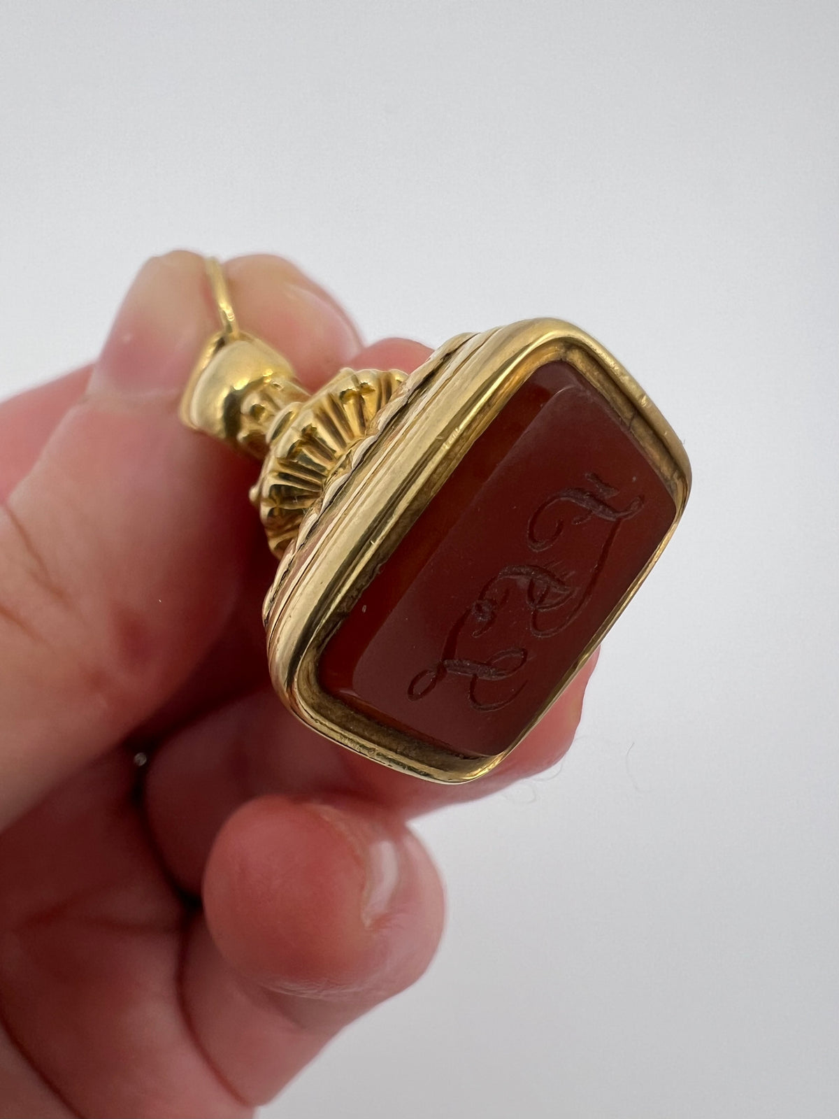 Large Heavy High Carat Gold Carnelian Engraved Intaglio Fob