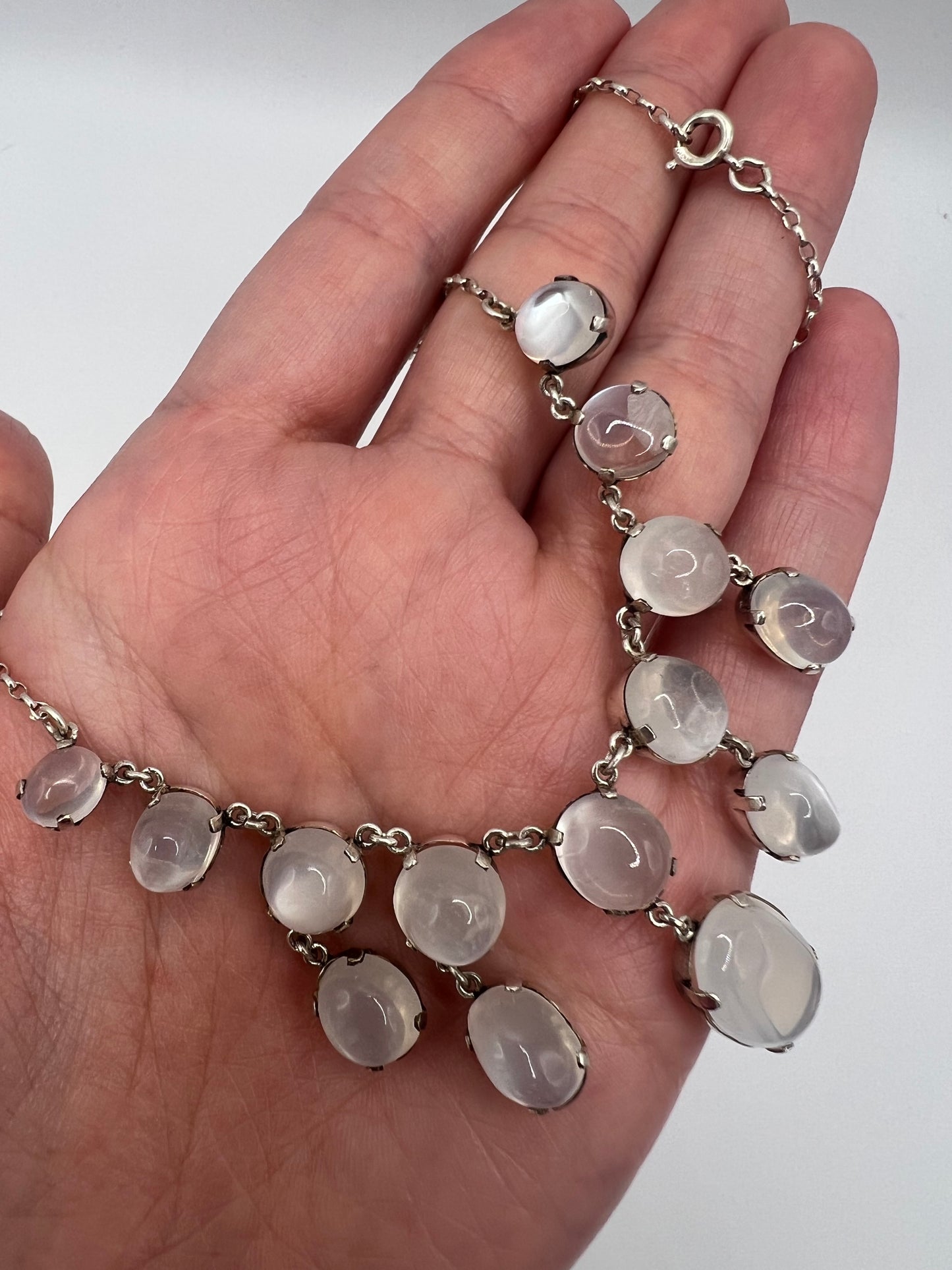 Silver Moonstone Festoon Wedding Necklace