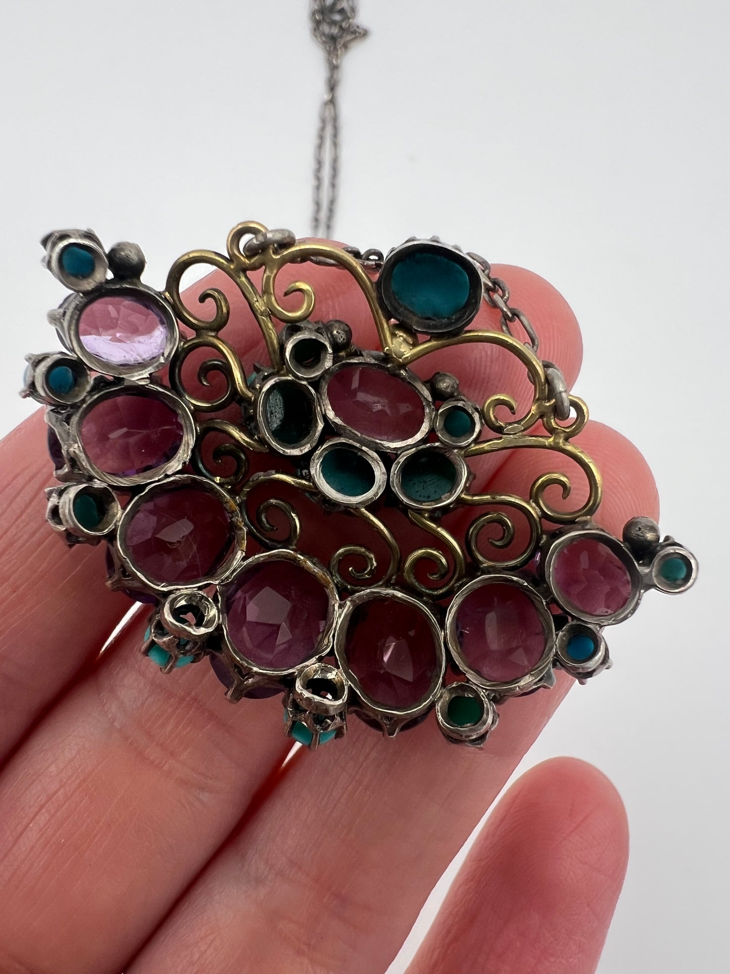 Dorrie Nossiter Arts & Crafts Amethyst Turquoise Pendant