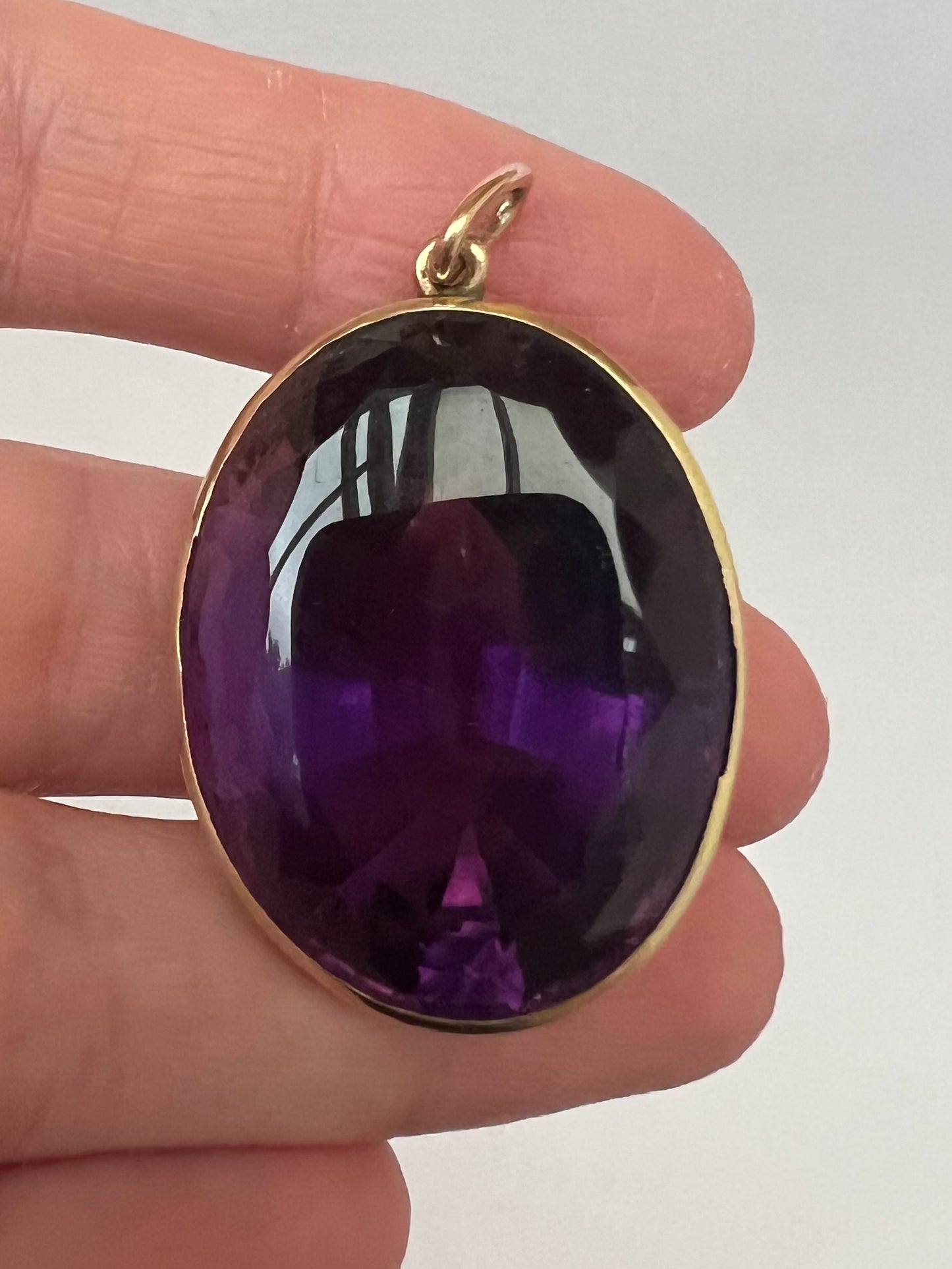 Deep, Silky Purple Siberian Amethyst and Gold Pendant