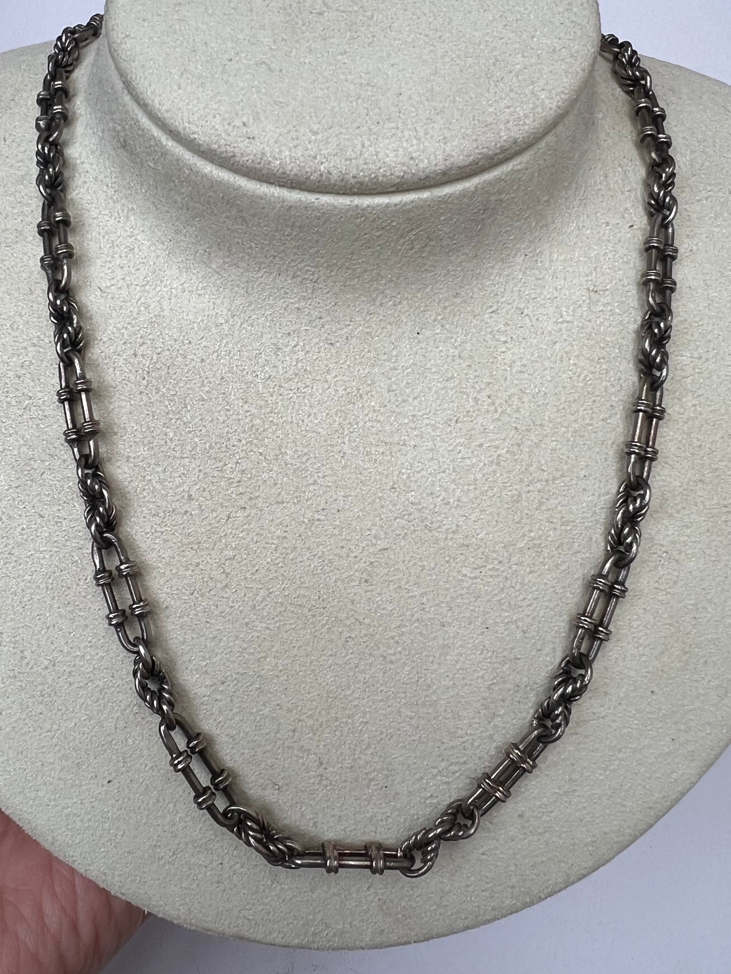 Victorian Fancy Trombone Fetter Link Silver Collar Choker Chain