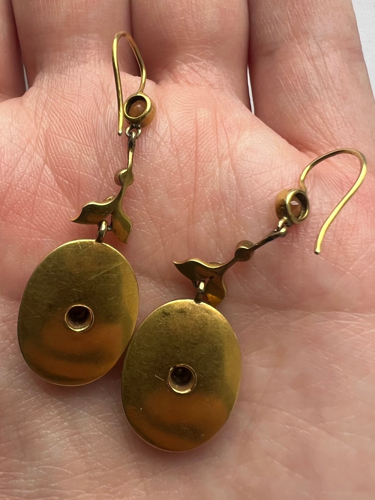 15ct Gold Suffragist Earrings Tourmaline Diamond Pearl Peridot