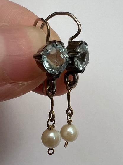 Dainty Antique Aquamarine Pearl Earrings