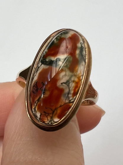 Plain Oval Moss Agate Up and Down Ring