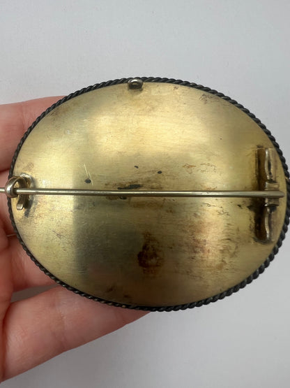 Indian Very Large Hand Painted Taj Mahal Silver Gilt Brooch