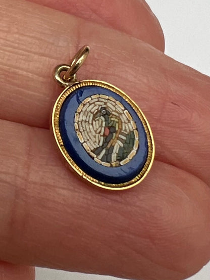 Micromosaic 18ct Gold Bird Pendant