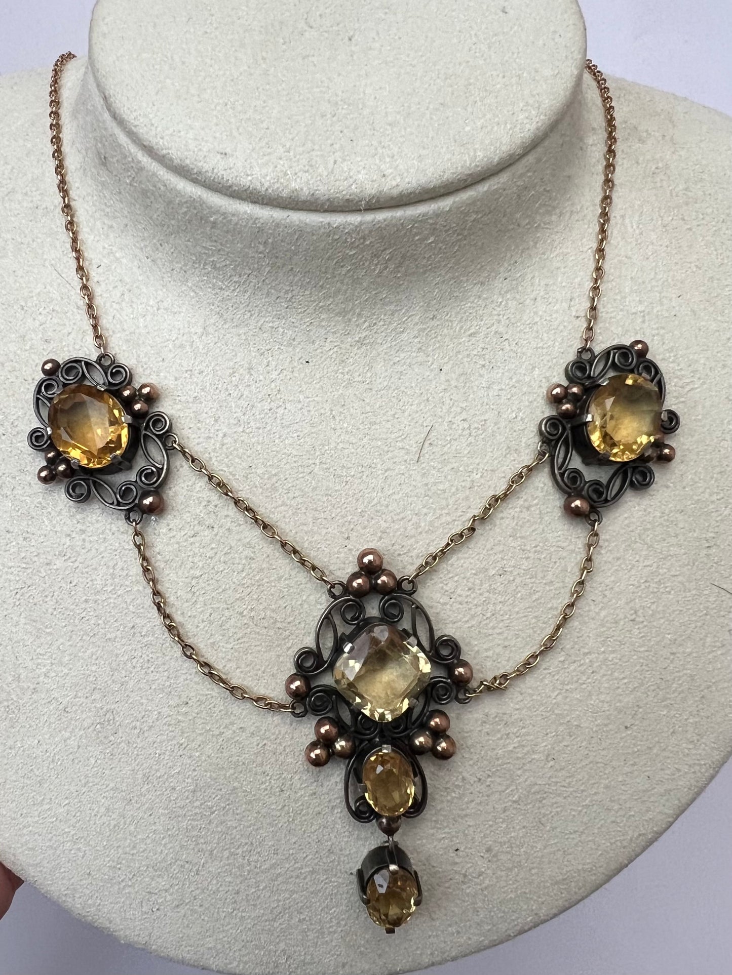 Artificer's Guild Arts & Crafts 15ct Gold Silver Citrine Necklace