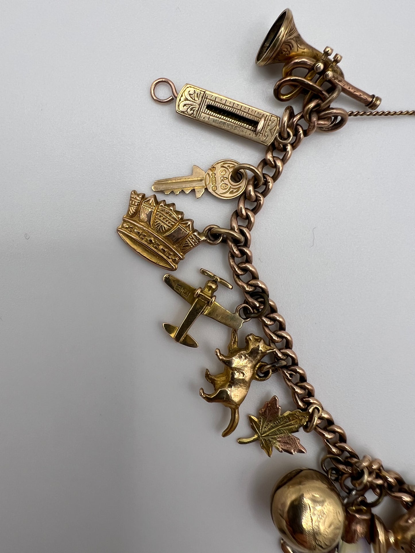 Gold Charm Bracelet With Many Unusual and Rare Charms