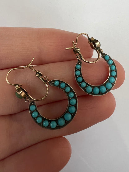 Rose Gold Antique Turquoise Hoop Earrings
