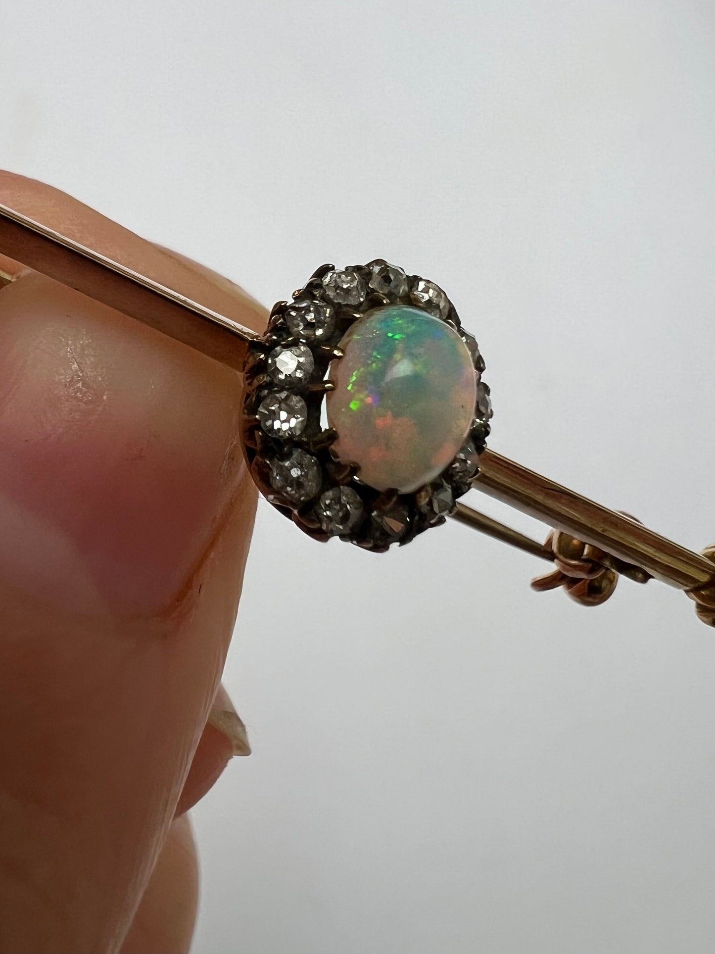 Pretty Edwardian Opal Diamond Halo Brooch