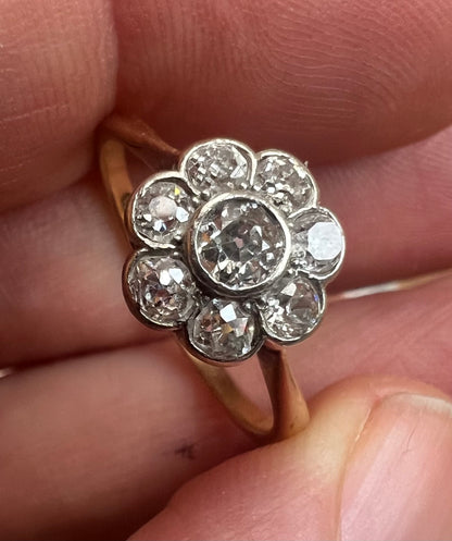 Antique Late Victorian / Early 20th Century Old Cut Diamond Daisy ring