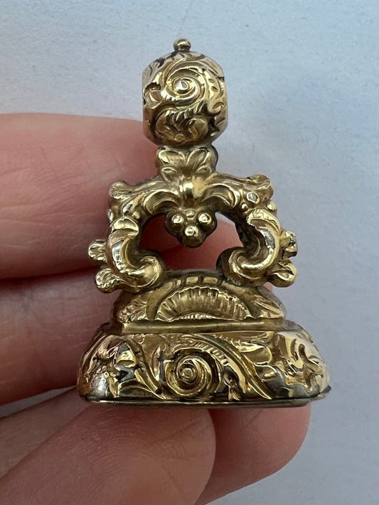 Early Victorian Gold Cased Watch Fob Pendant With Carved Stag Intaglio
