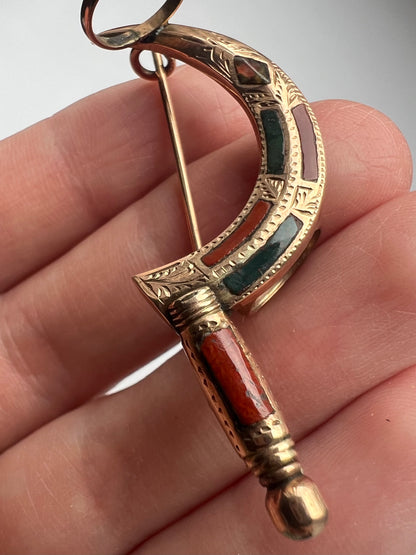 Scottish Wedding Gents Posy Holder R.L Christie Edinburgh Rare Gold Scimitar Pebble Jewellery Brooch