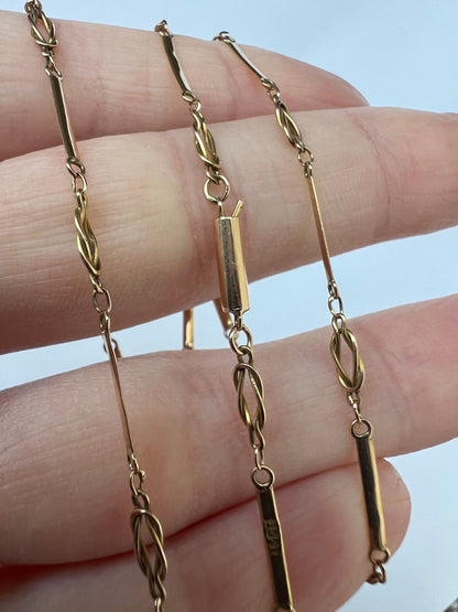 Delicate 15ct Gold Fancy Link Knot And Bar Neck Chain
