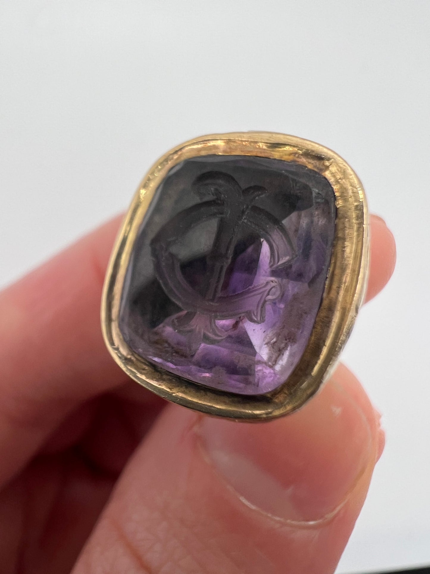 Amethyst Intaglio Victorian Gold Cased Fob Seal CI, IC, CJ, JC initials