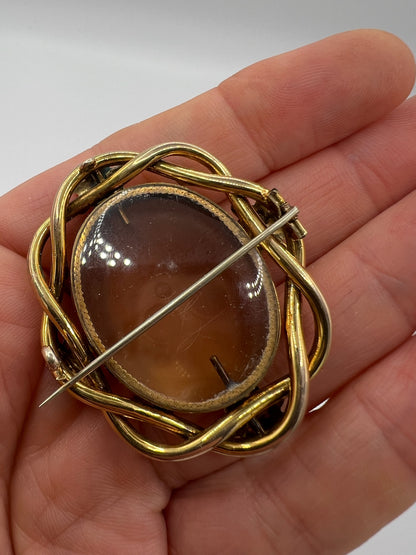 Antique 9ct Gold Cameo Brooch With Swivel Locket Back
