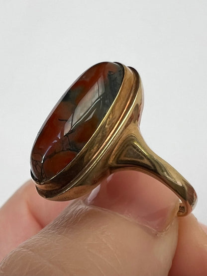 Plain Oval Moss Agate Up and Down Ring