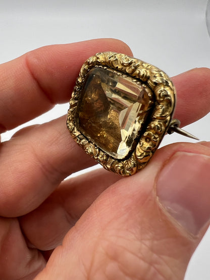 Georgian 9ct Gold Citrine Brooch Pin