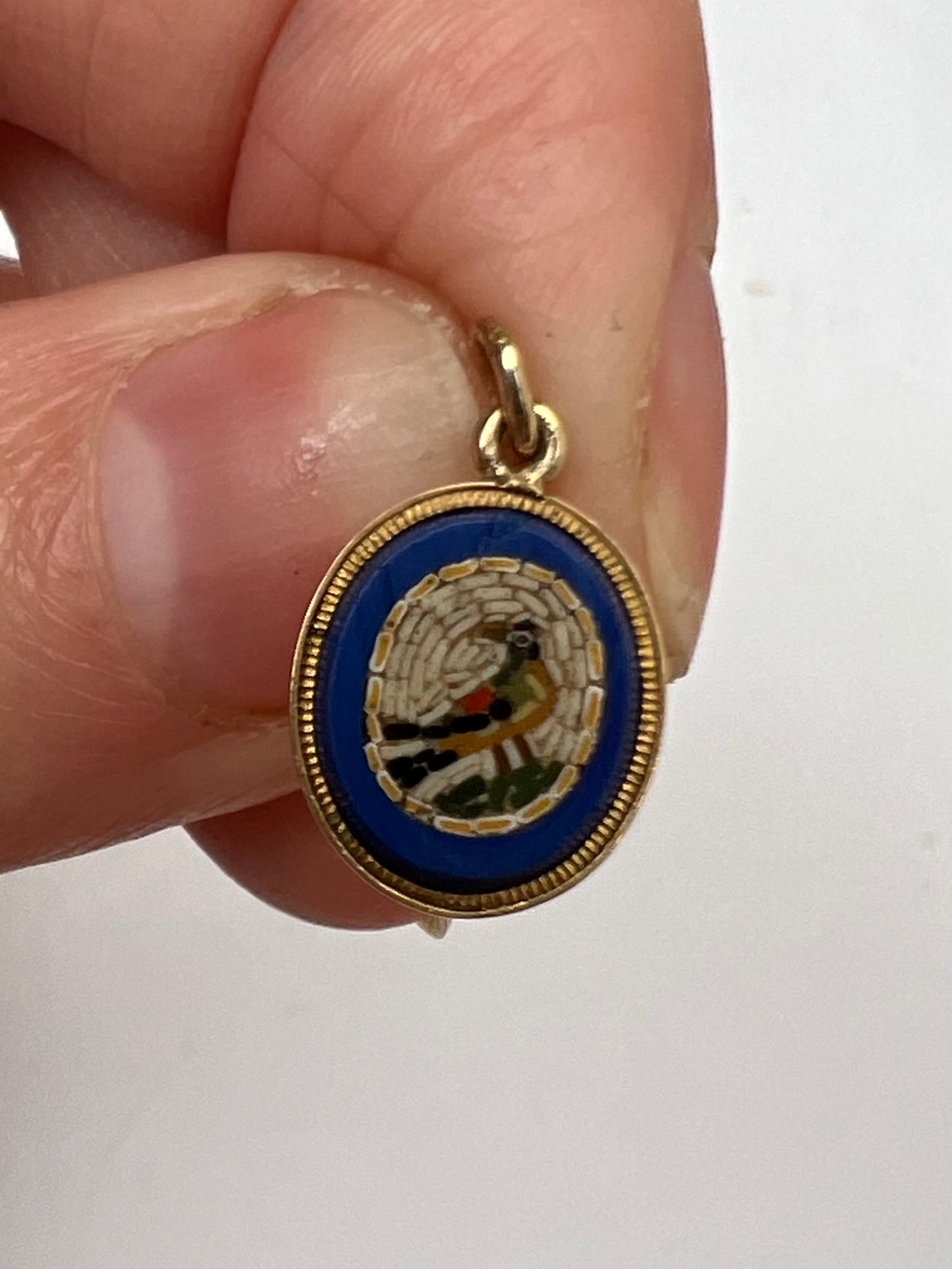 Micromosaic 18ct Gold Bird Pendant