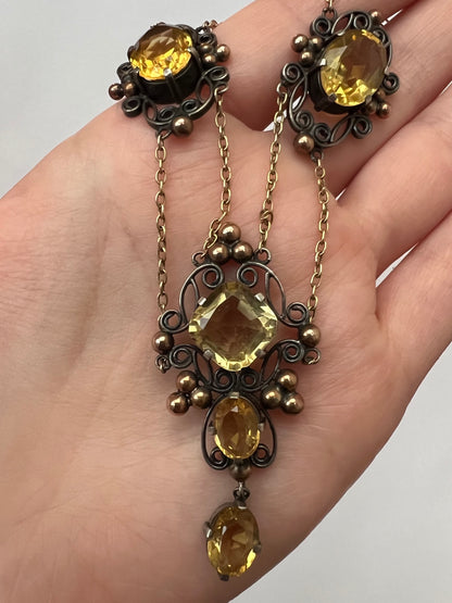 Artificer's Guild Arts & Crafts 15ct Gold Silver Citrine Necklace