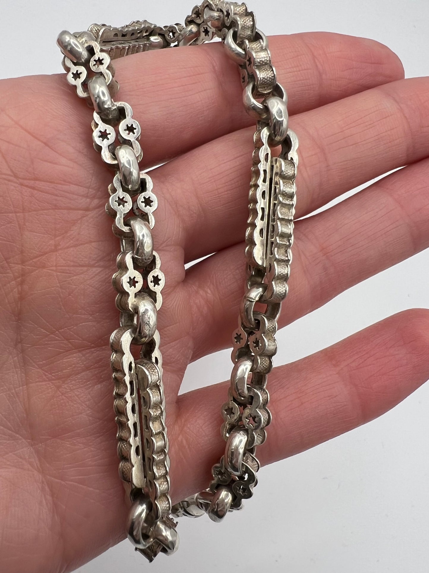 Victorian Stars & Bars Silver Albert Chain Bracelet T bar & Dog Clip