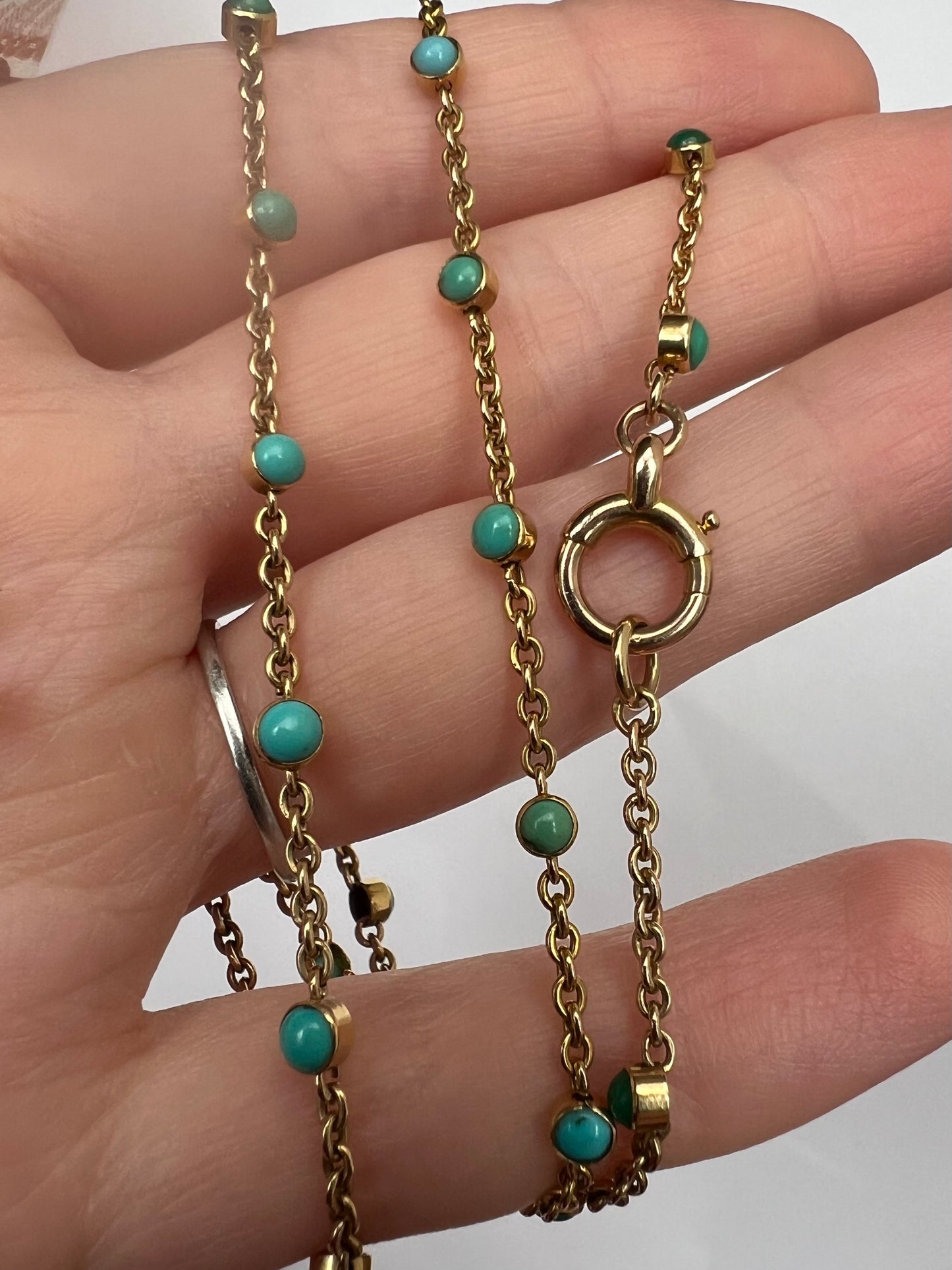 15ct Gold Fancy Turquoise Chain and Turquoise Pearl Star Pendant