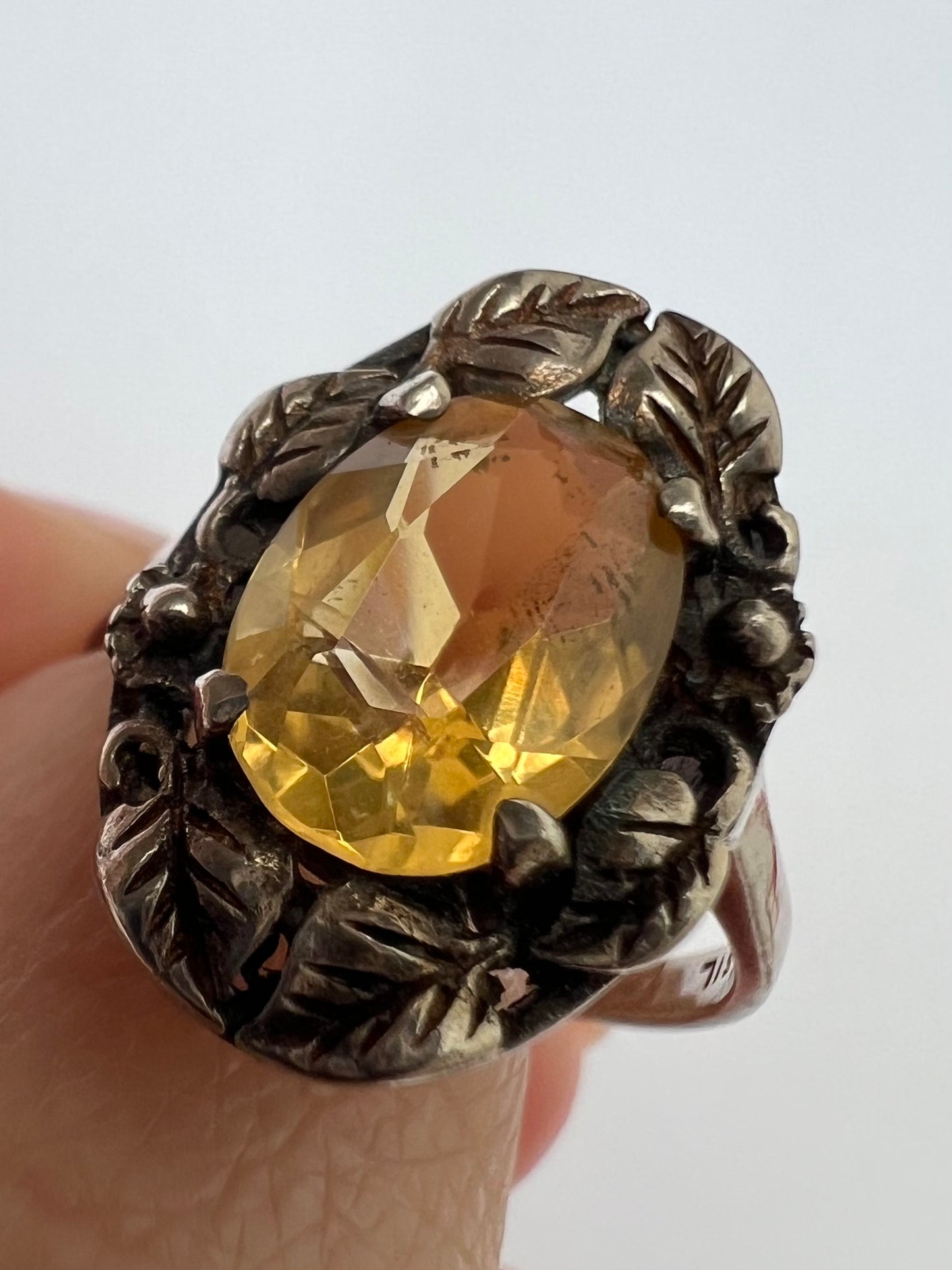 Arts & Crafts Citrine Silver Ring