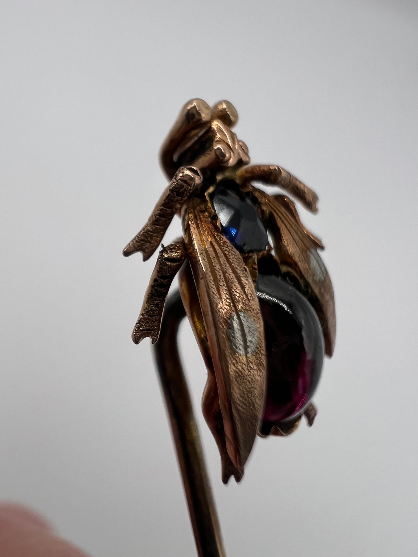 Velvet Boxed Victorian Fly Gold Sapphire Garnet Stick Pin