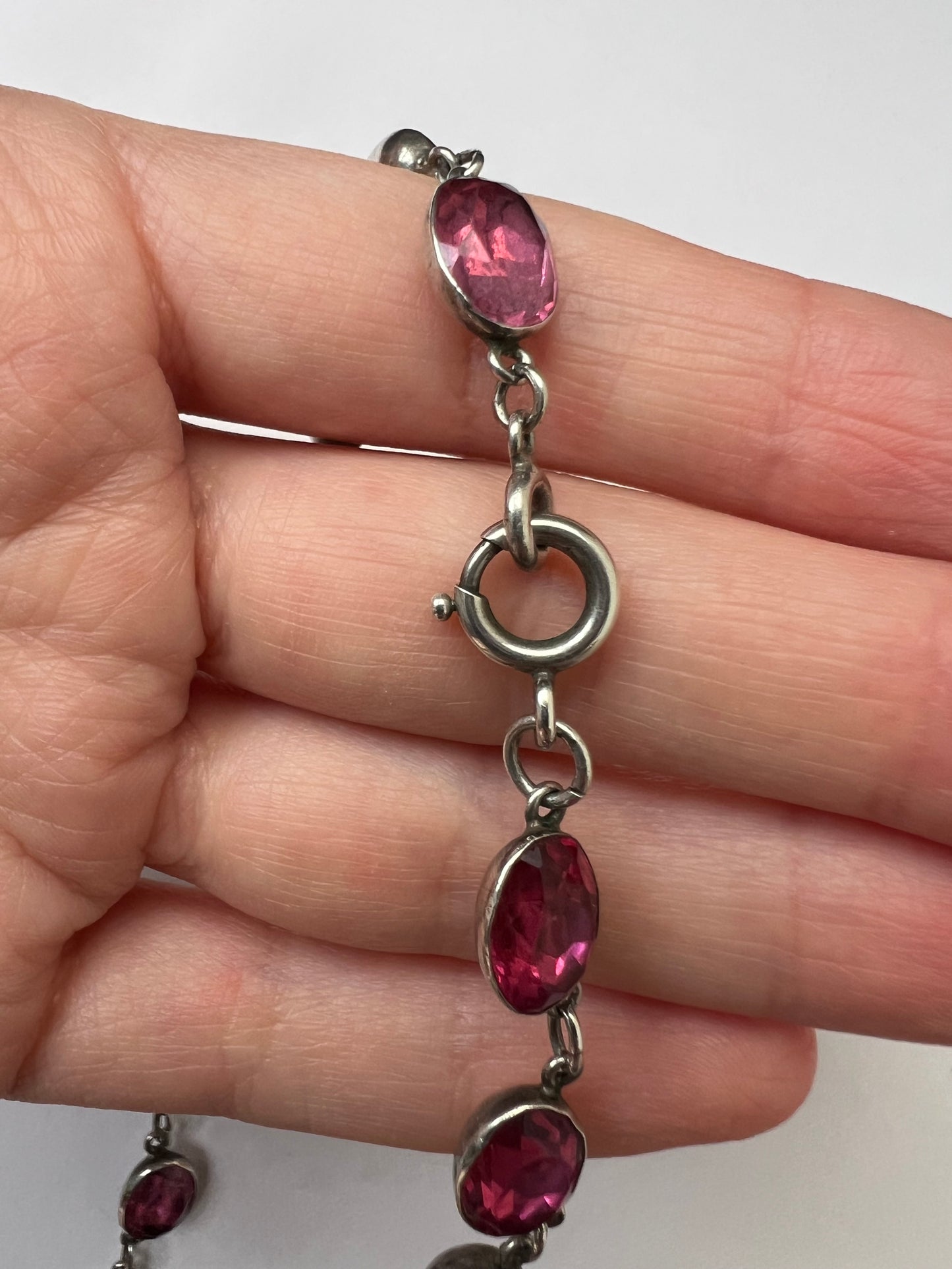 Georgian Paste Silver Pink Riviere Necklace