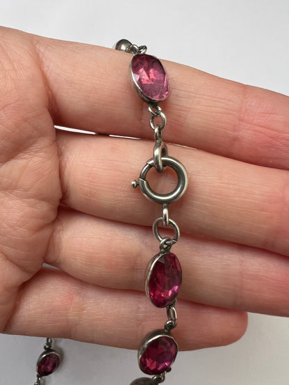 Georgian Paste Silver Pink Riviere Necklace