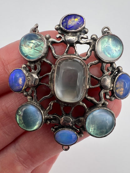Arts And Crafts Silver Moonstone Necklace & Chain Attr Sybil Dunlop