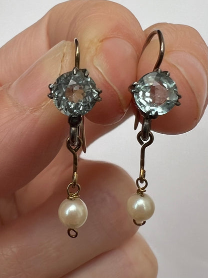 Dainty Antique Aquamarine Pearl Earrings