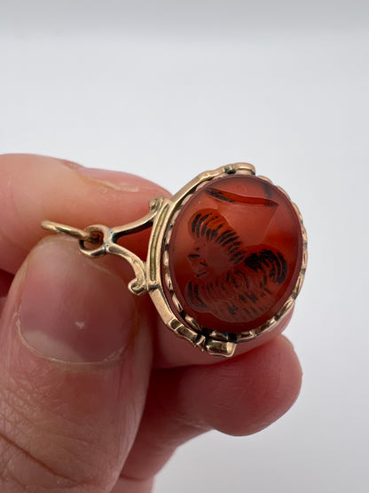 Carnelian And Gold Intaglio Small Size Fob Spinner Charm