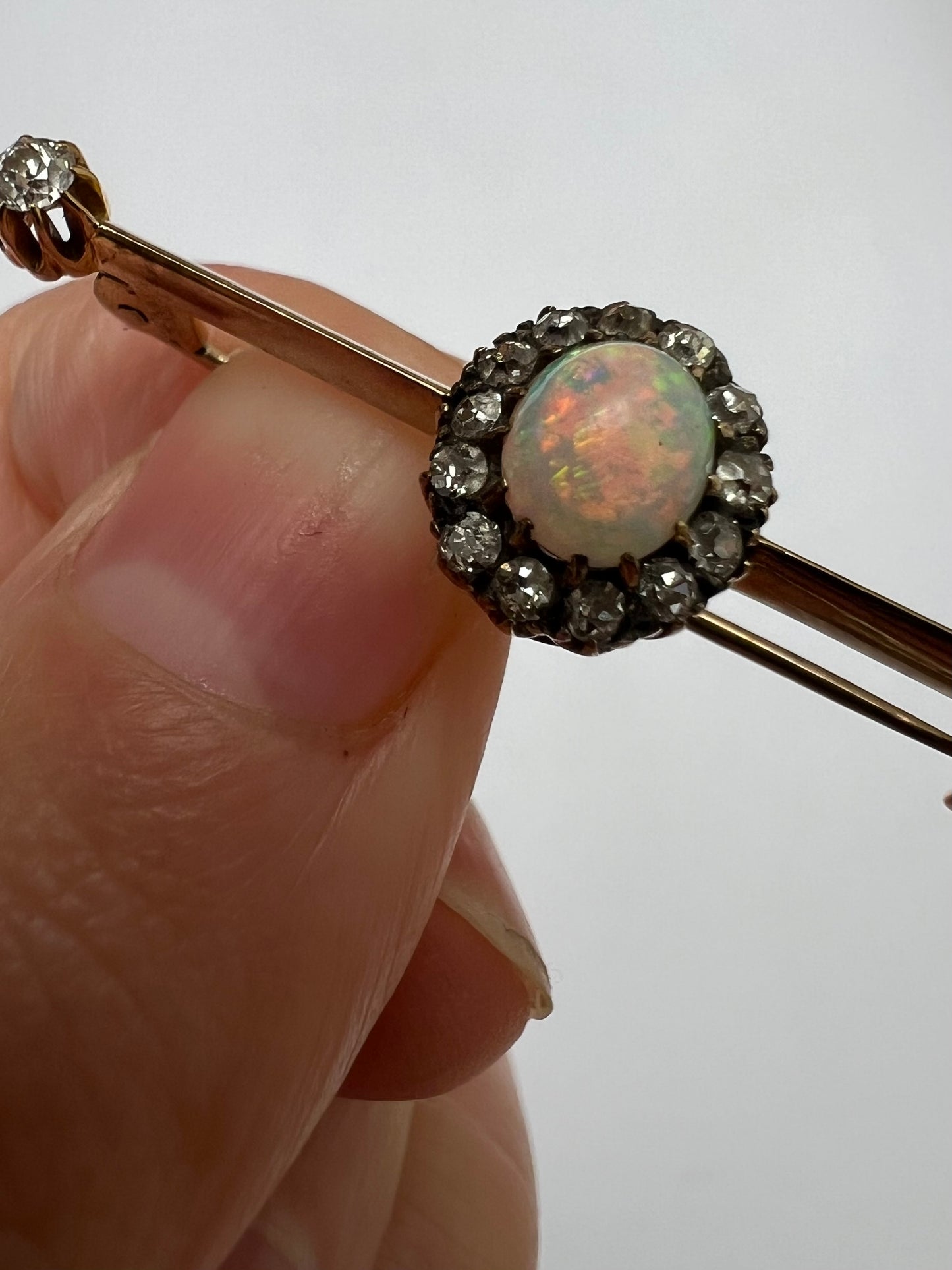 Pretty Edwardian Opal Diamond Halo Brooch