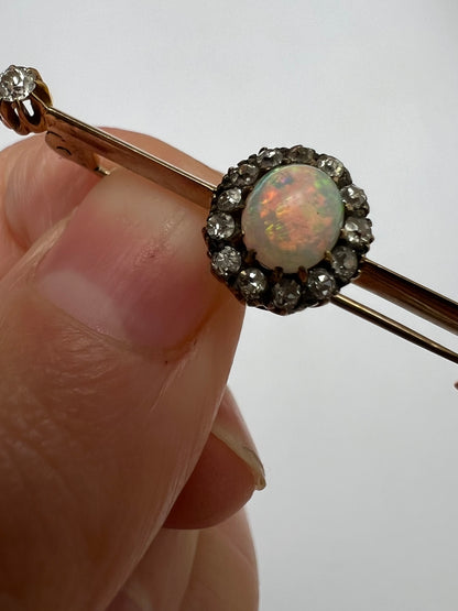 Pretty Edwardian Opal Diamond Halo Brooch