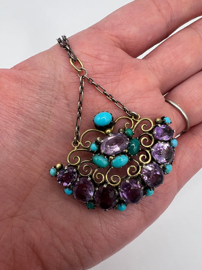 Dorrie Nossiter Arts & Crafts Amethyst Turquoise Pendant