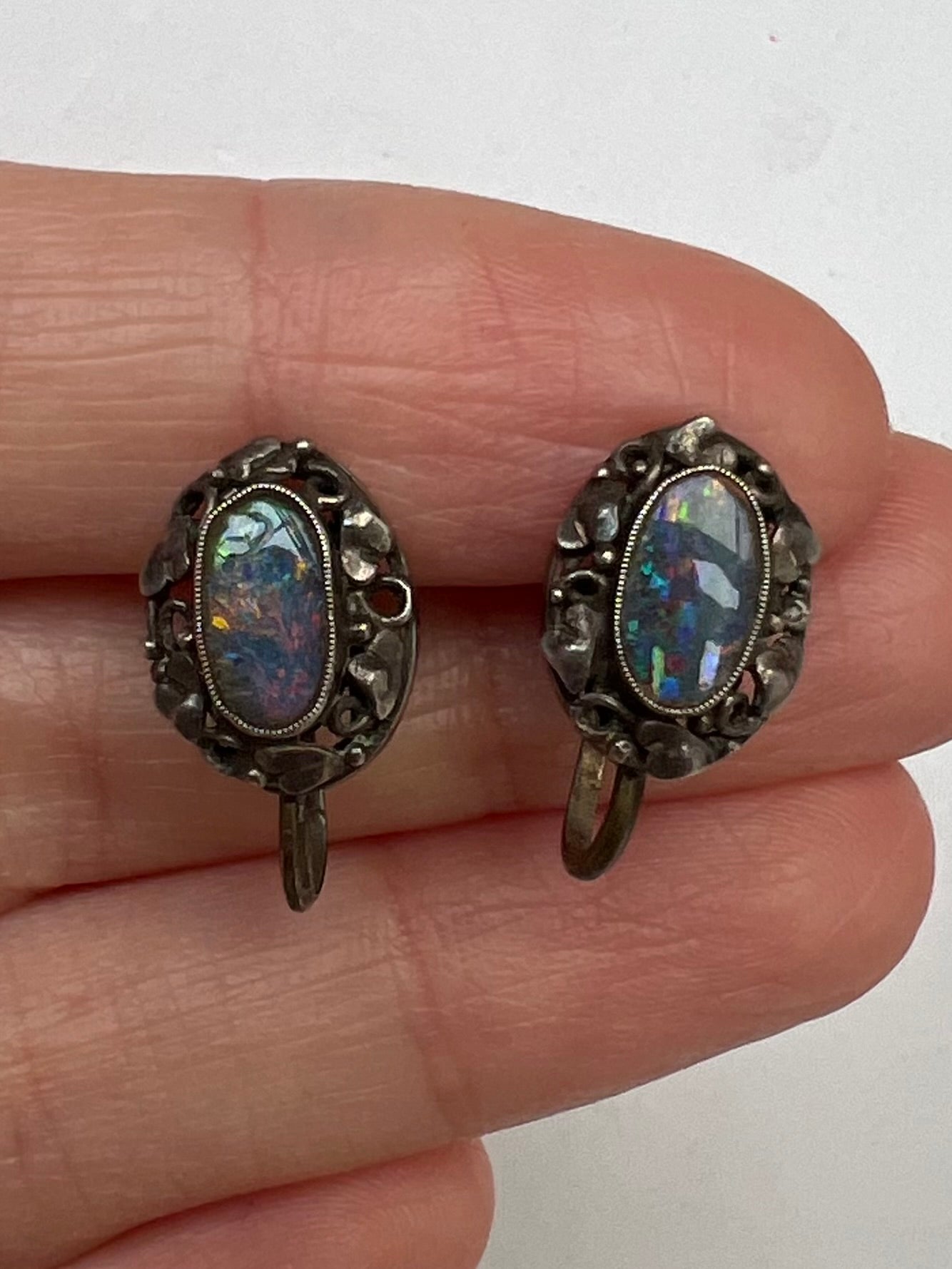 Arts and Crafts Opal Doublet Screw Back Earrings - Please enquire