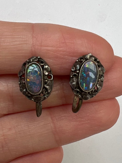 Arts and Crafts Opal Doublet Screw Back Earrings - Please enquire