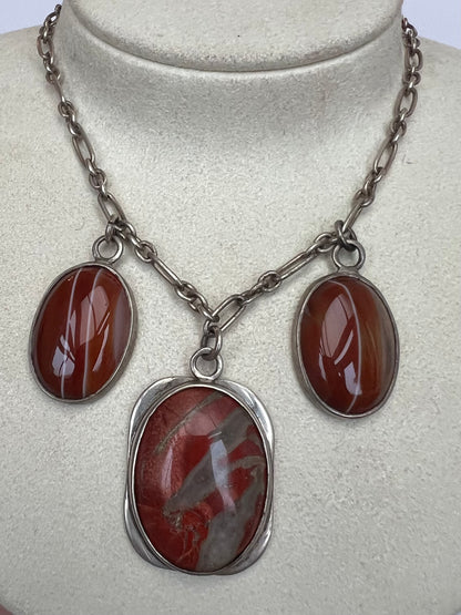 Scottish Arts & Crafts Silver Agate Pebble Necklace