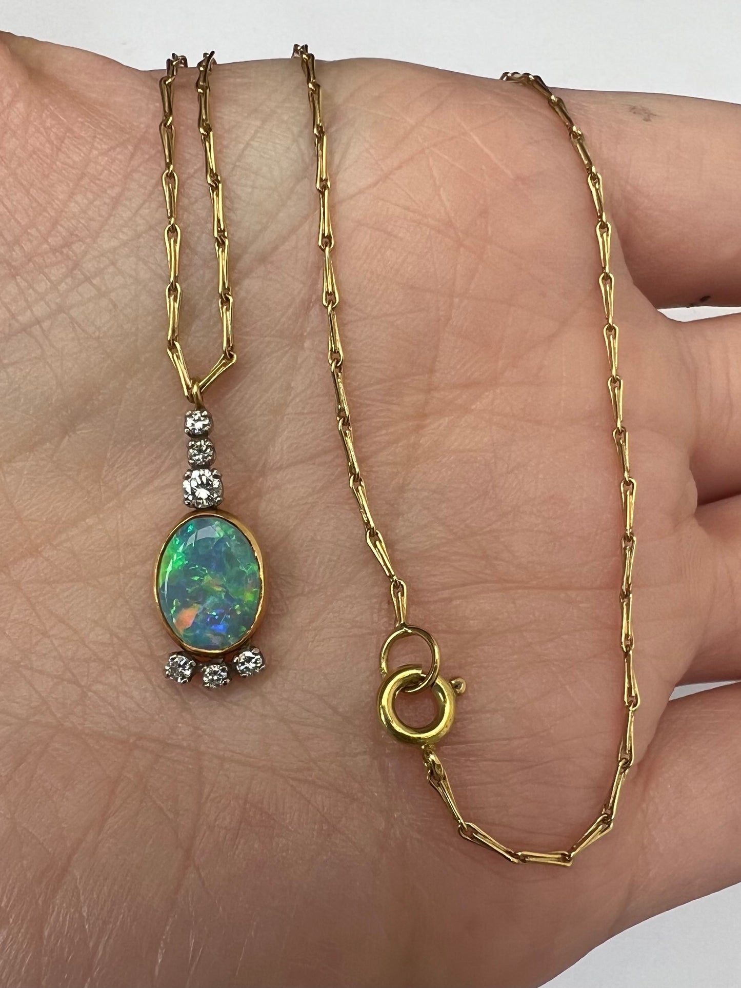 Australian Opal Diamond Pendant and Chain in 18ct Gold