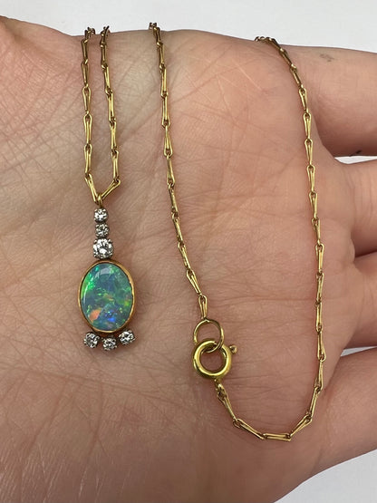Australian Opal Diamond Pendant and Chain in 18ct Gold