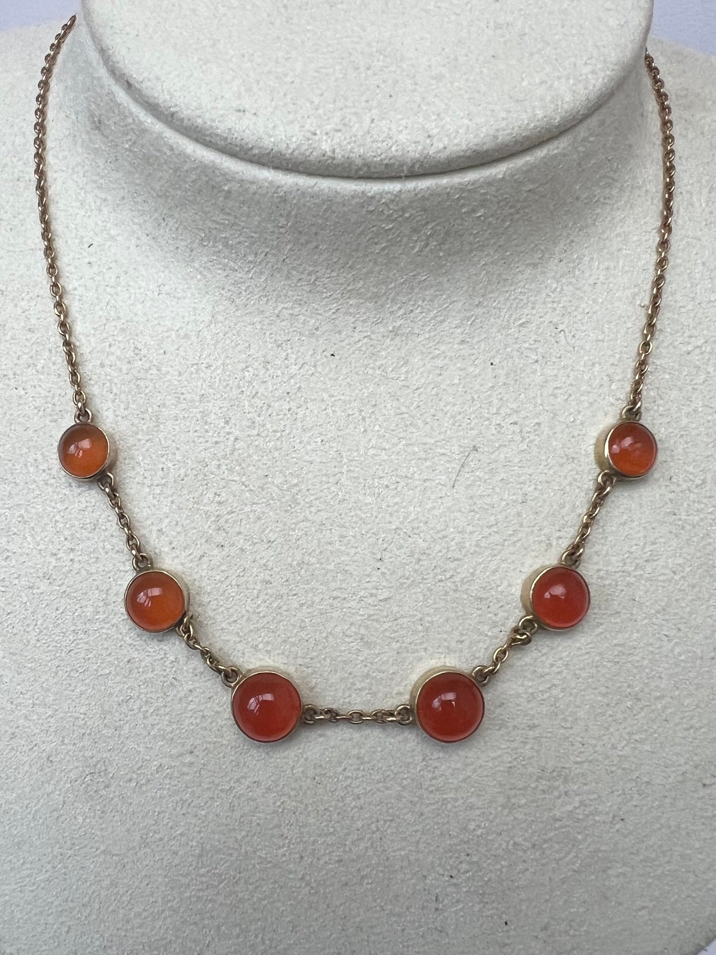 Sweet 15ct Gold Edwardian Carnelian Riviere Cabochon Necklace