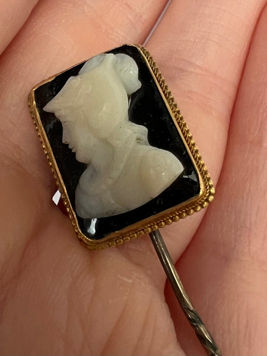 Well Carved Banded Agate / Onyx Hardstone Cameo Stick Pin