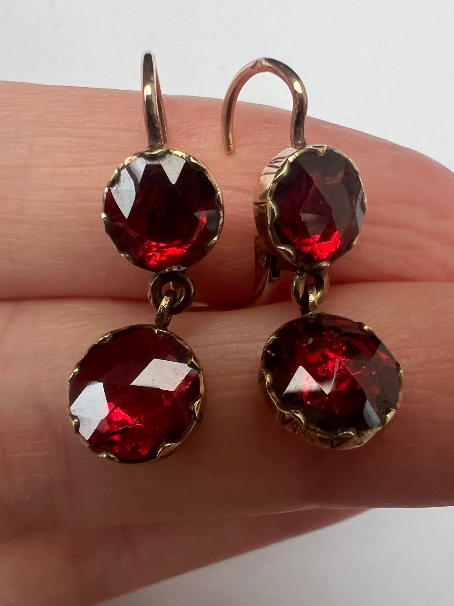 Rose Gold Georgian Foil Backed Garnet Dormeuse Earrings