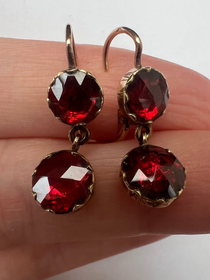 Rose Gold Georgian Foil Backed Garnet Dormeuse Earrings