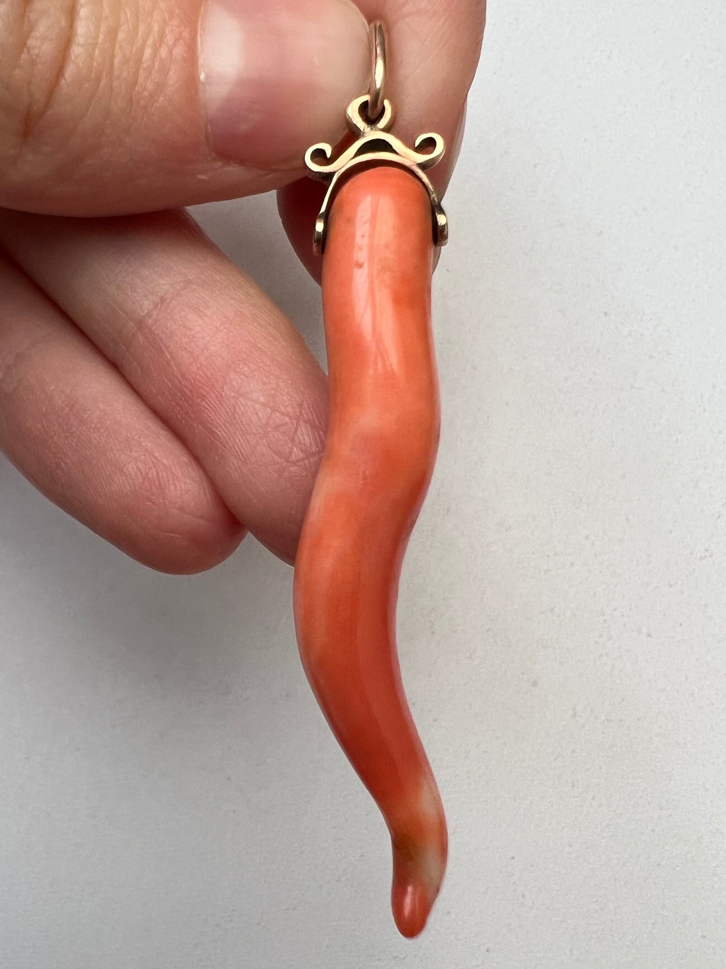 To Ward Off Evil Spirits - Coral Cornicello Talisman Gold Charm Pendant