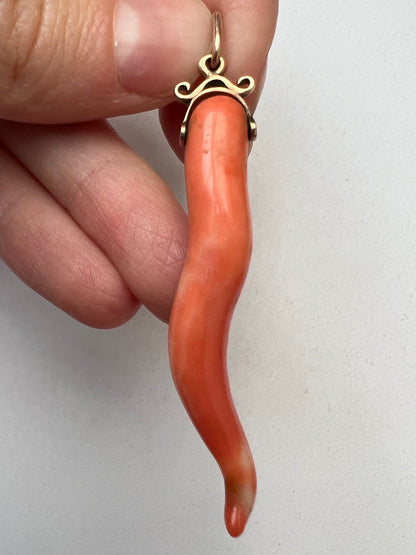 To Ward Off Evil Spirits - Coral Cornicello Talisman Gold Charm Pendant