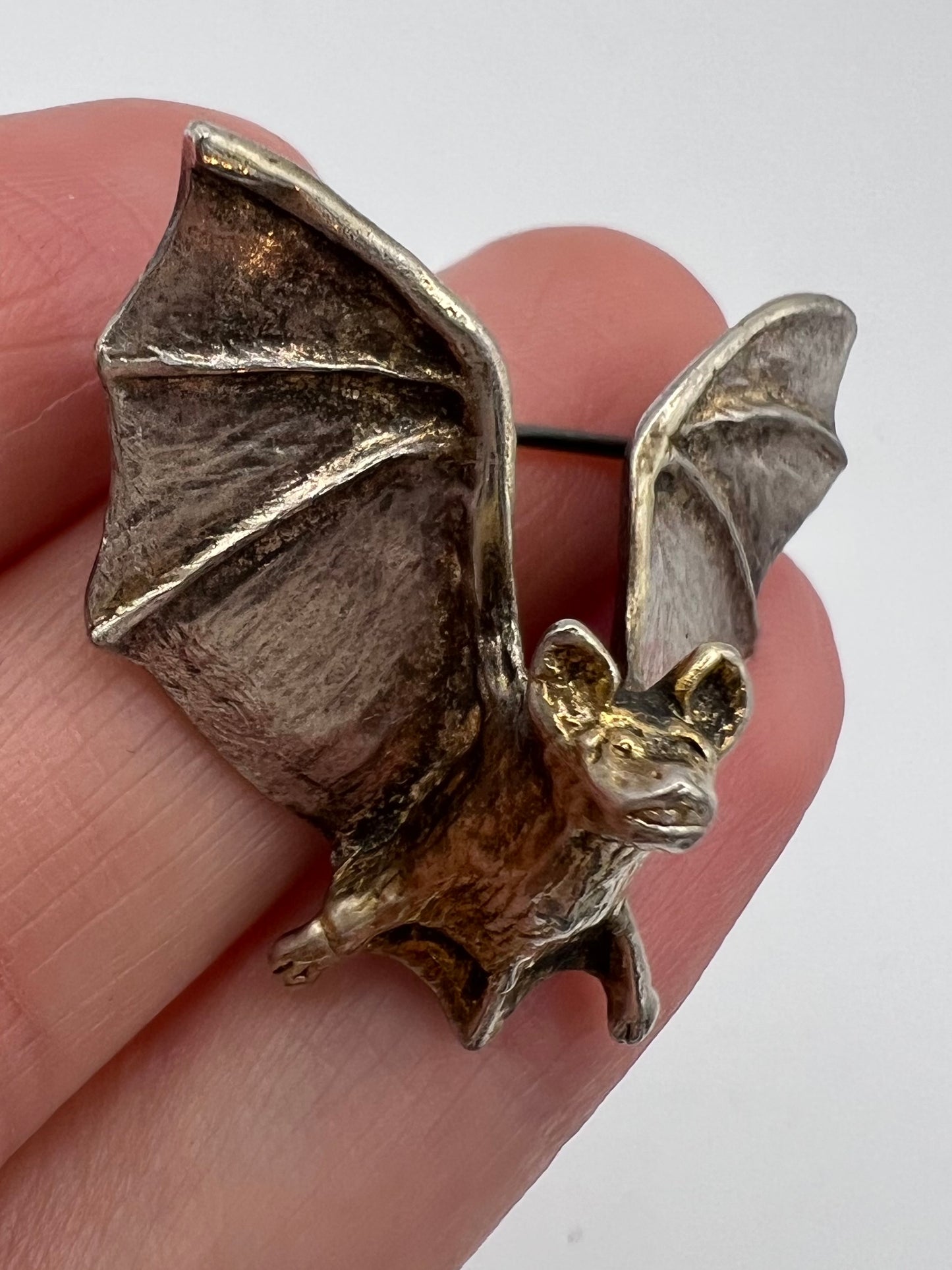 Art Nouveau Style Silver Flying Bat Brooch
