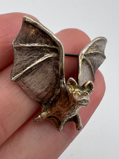 Art Nouveau Style Silver Flying Bat Brooch
